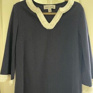 Sara Campbell Navy Polka Dot Tunic with White Trim